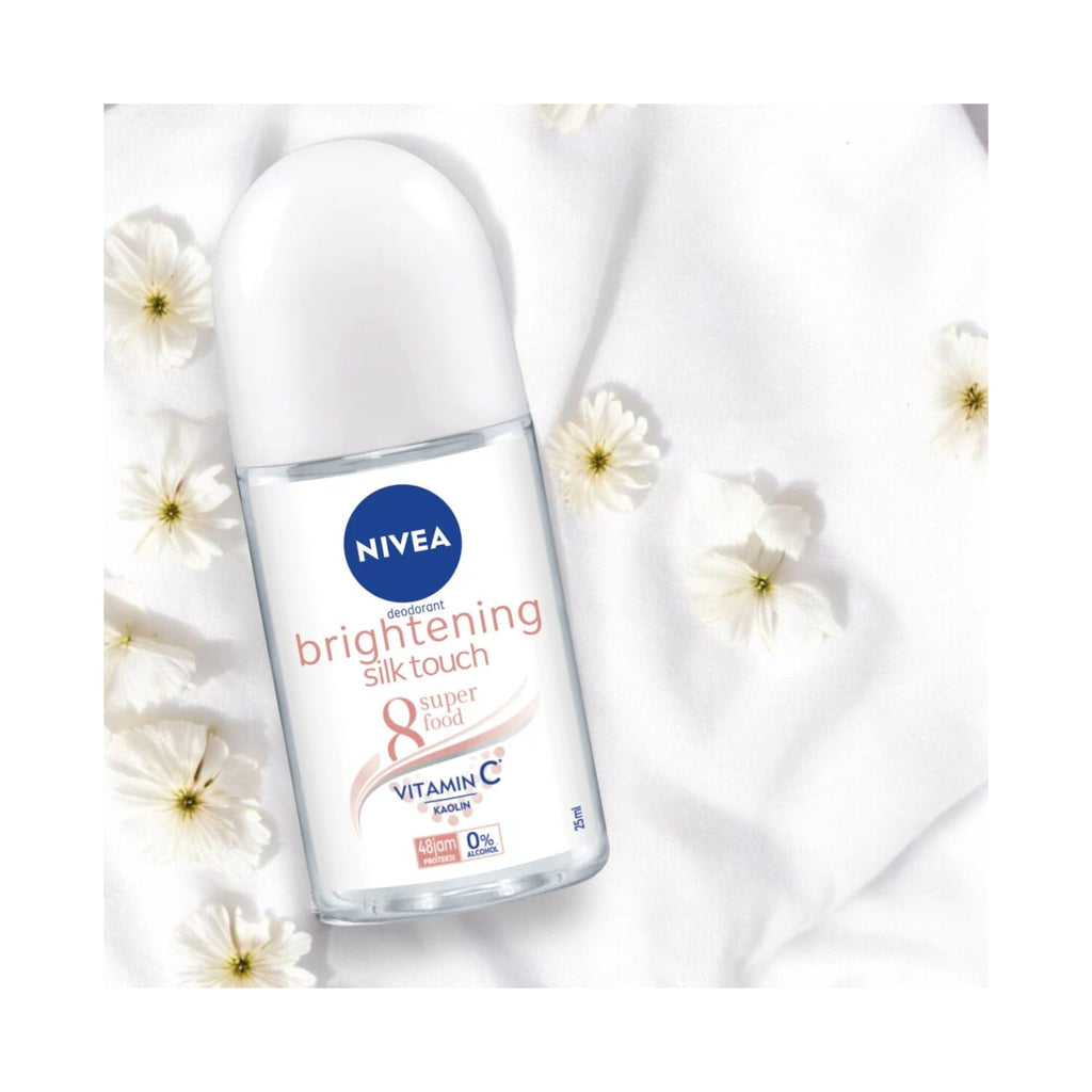 NIVEA Extra Brightening 8 Super Foods Vitamin C Collagen Booster Roll-On Deodorant – Silk Touch, Alcohol-Free, 48HR Odor Protection, Twin Pack 2 x 50ml
