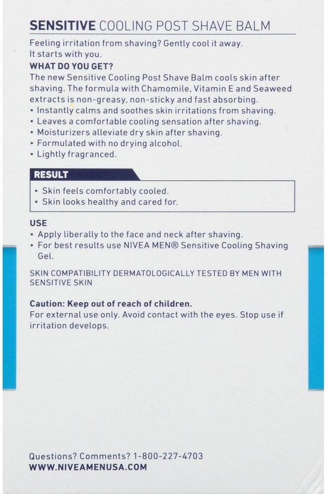 NIVEA for Men Sensitive Cooling Post Shave Balm 3.3 oz – Gentle, Non-Greasy Aftershave Care