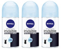 NIVEA Invisible for Black & White Pure Women’s Roll-On Anti-Perspirant Deodorant — Pack of 3 Bottles (1.7 oz / 50 ml each)