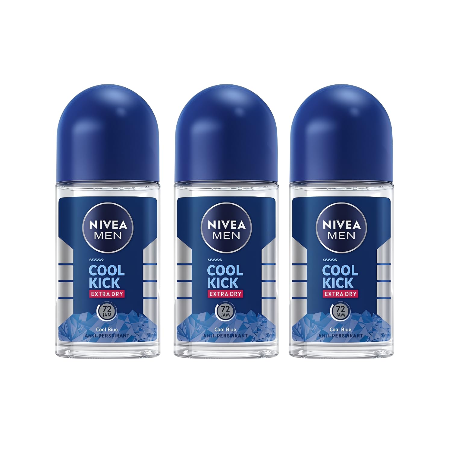 NIVEA Men Cool Kick Anti-Perspirant Roll-On Deodorant 50ml – 72h Sweat and Odor Protection (3 Pack)