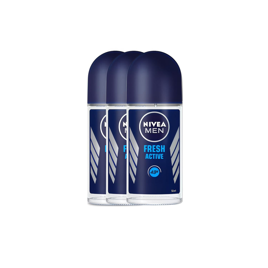 NIVEA Men Fresh Active Roll-On – 48h Protection, Ocean Extracts, Alcohol-Free, 3 x 1.7 oz