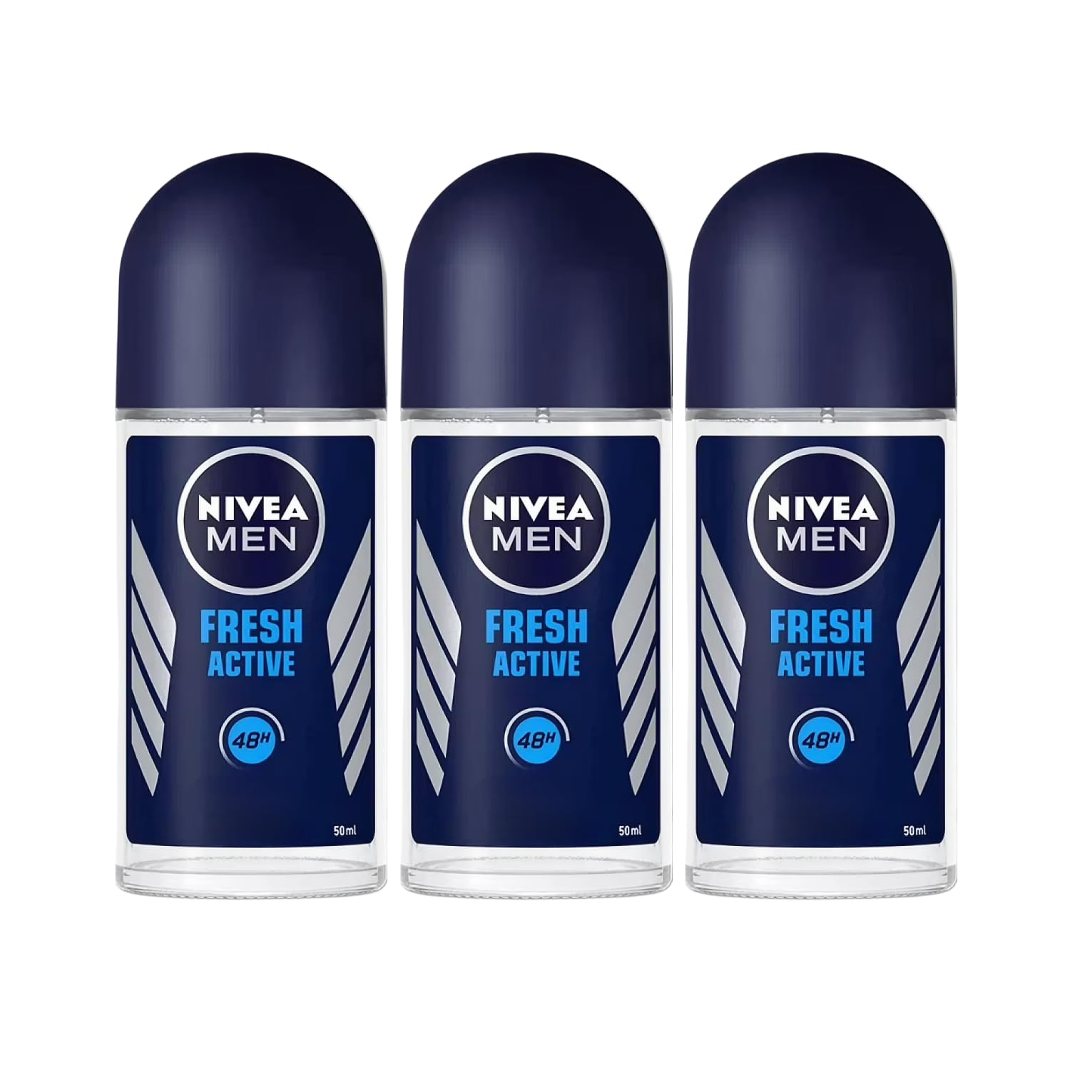 NIVEA Men Fresh Active Roll-On – 48h Protection, Ocean Extracts, Alcohol-Free, 3 x 1.7 oz