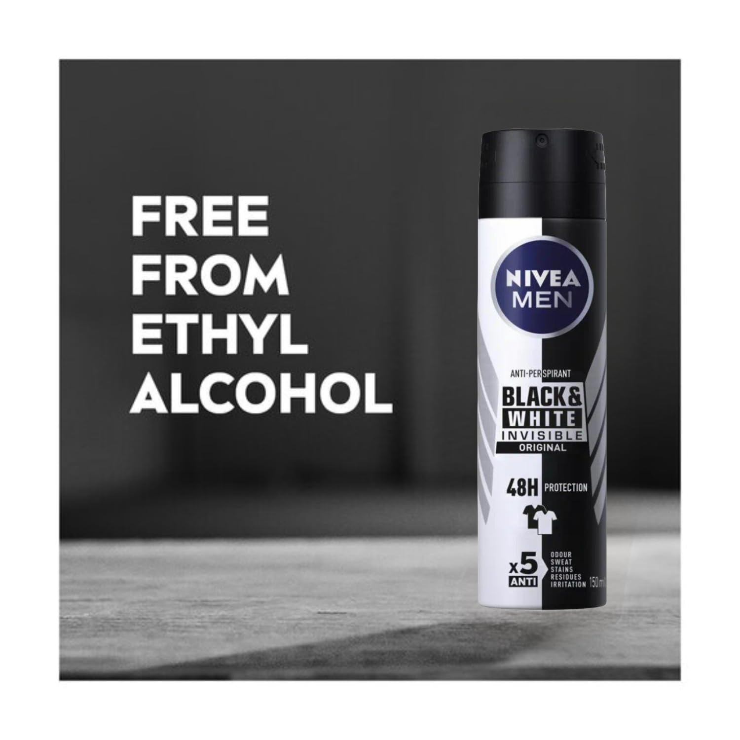 NIVEA Men Invisible for Black & White Original Anti-Perspirant Spray 150ml – 2-Pack | 48h Protection, No White Marks, No Ethyl Alcohol