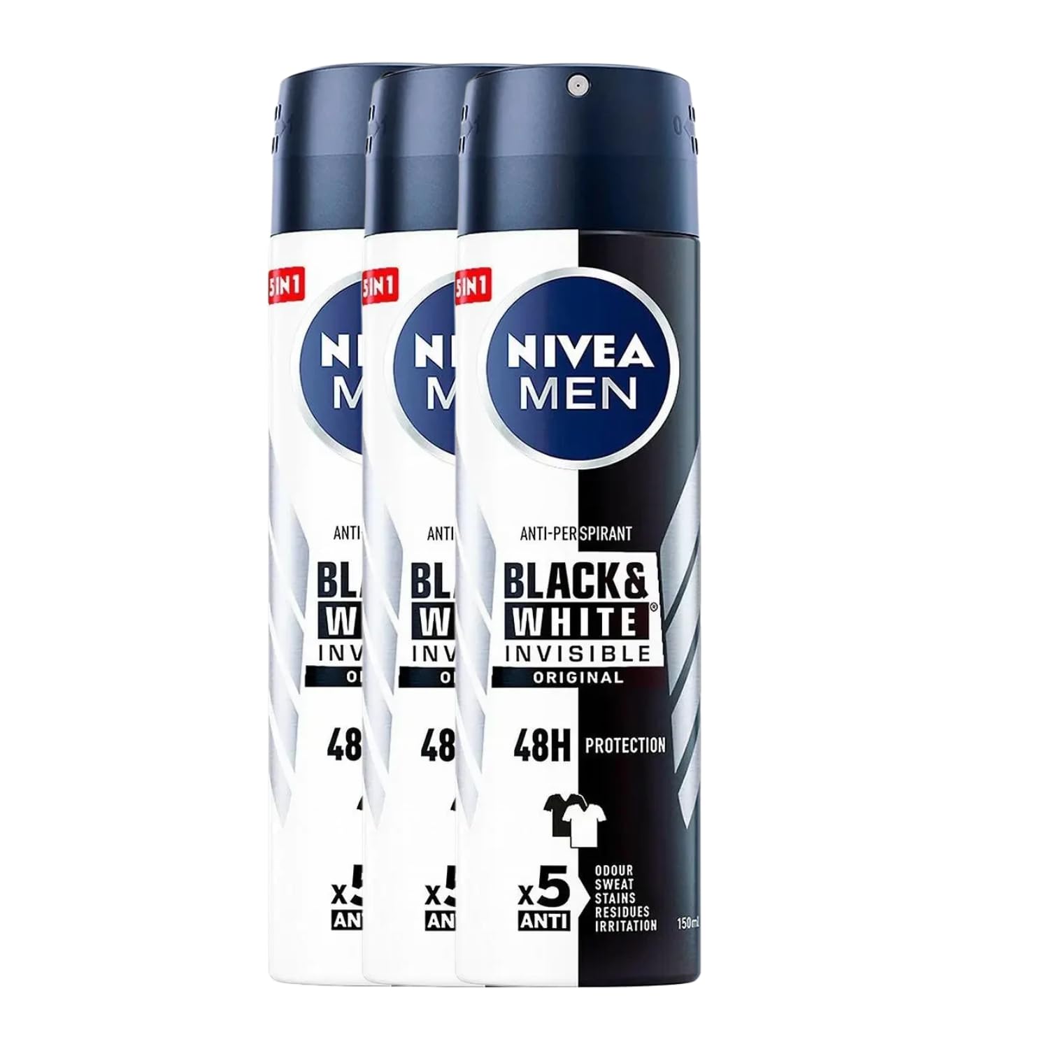 NIVEA Men Invisible Original Anti-Perspirant Spray 150ml | 48H Protection | No White Marks | No Ethyl Alcohol | Quick-Dry | 3 Pack