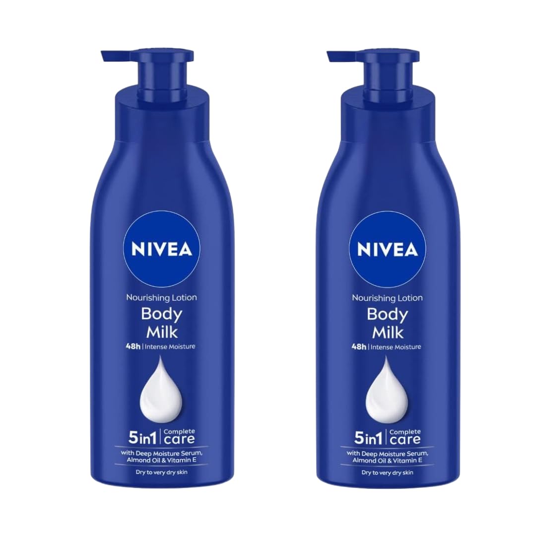 NIVEA Nourishing Body Milk – 48-Hour Deep Moisture with Almond Oil | Fast-Absorbing, Non-Greasy Lotion (400ml, Pack of 2)