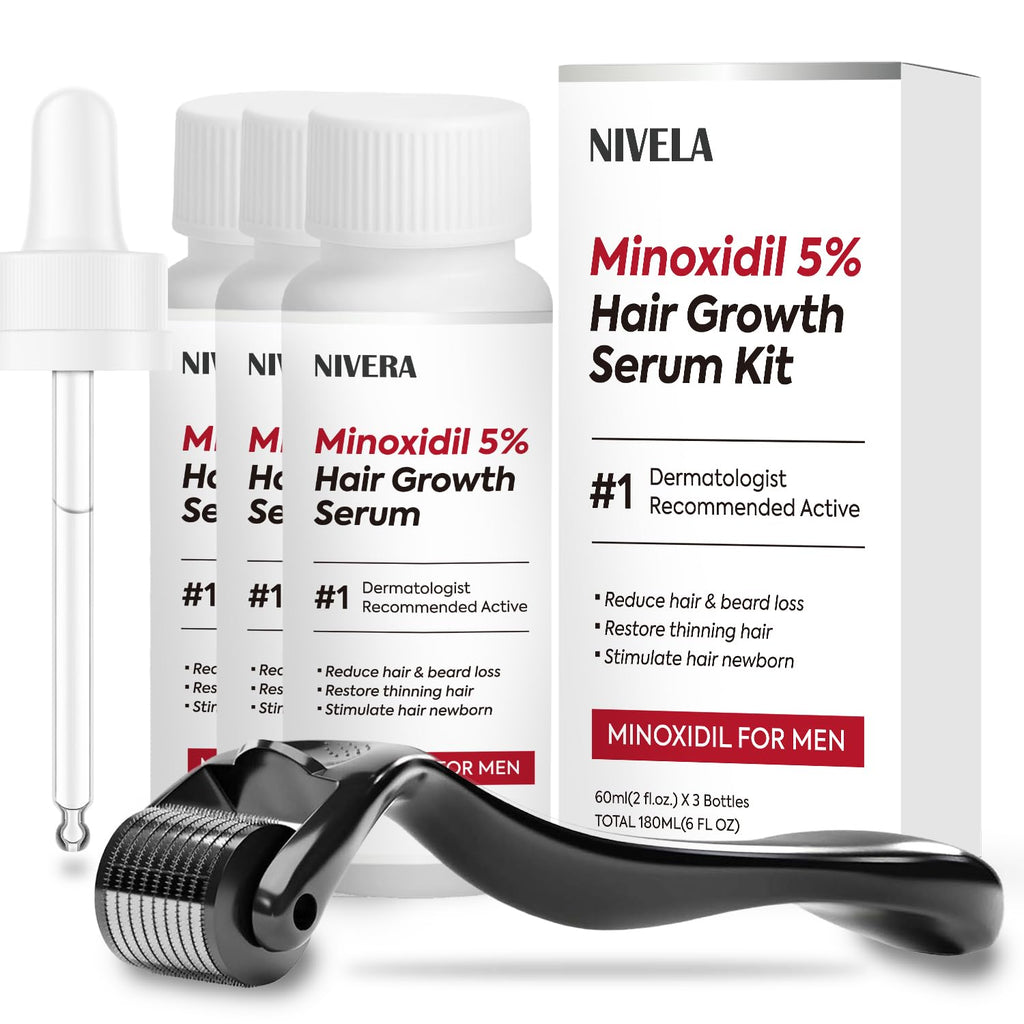 NIVELA 5% Minoxidil for Men — 3 x 60ml Extra Strength Hair & Beard Growth Kit