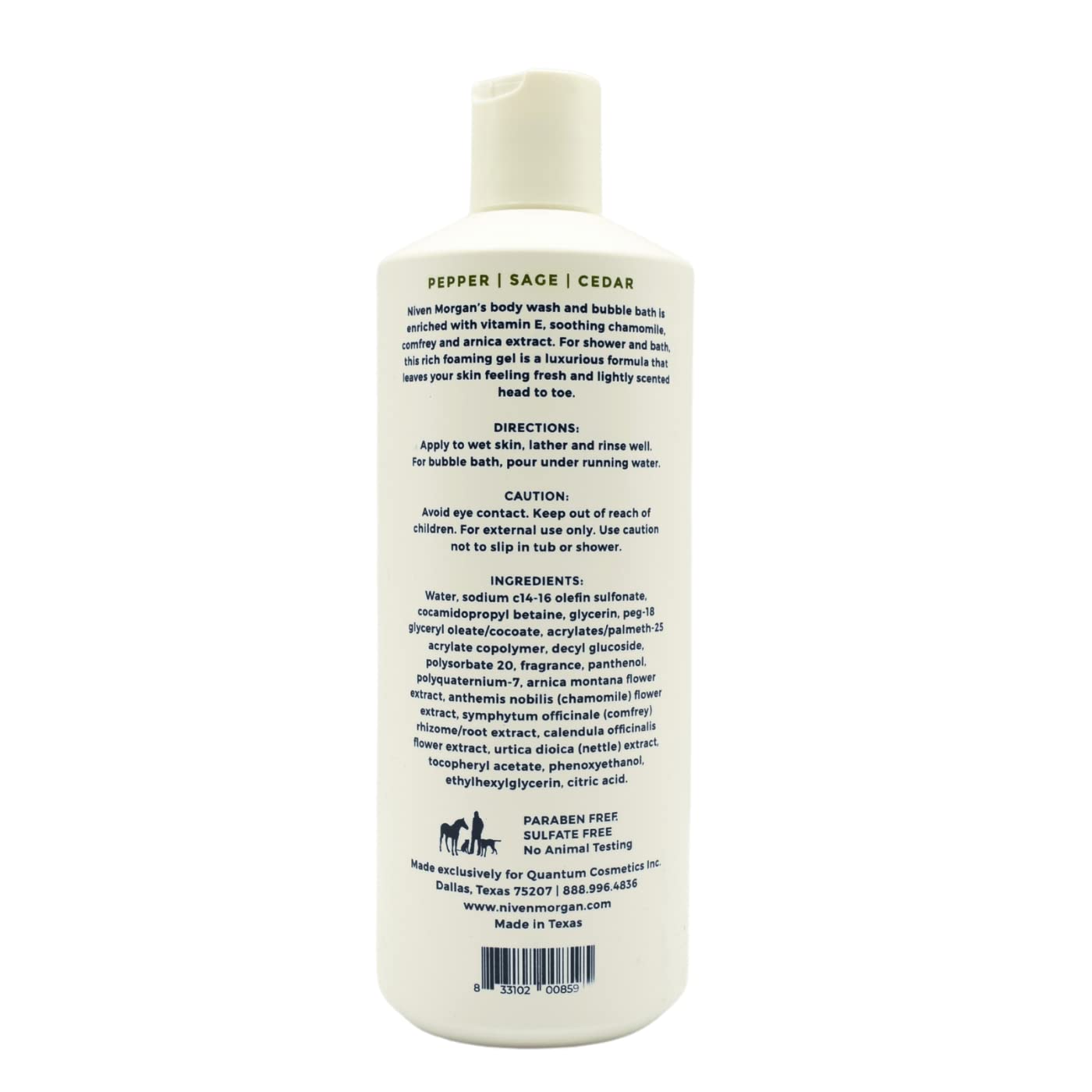 Niven Morgan Pepper, Sage and Cedar Body Wash - 16 oz | Paraben Free, Sulfate Free