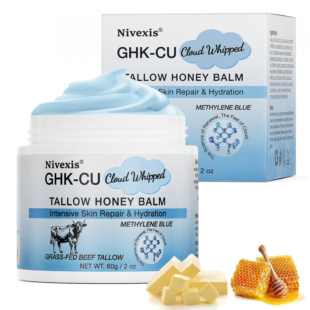 Nivexis Copper Peptides GHK-Cu Balm with Grass-Fed Tallow, Honey & Methylene Blue – All Skin Types, 2 Oz