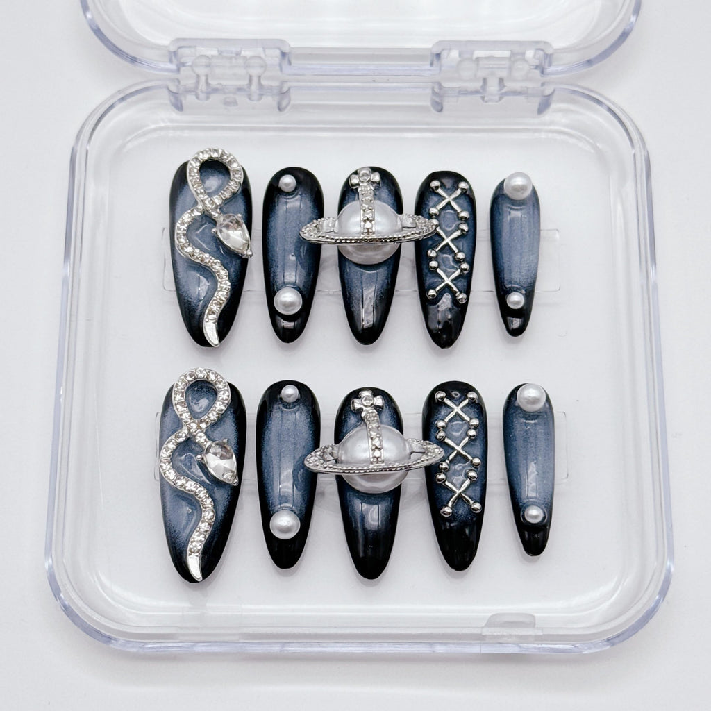 NLSJMP 10Pcs Size L 3D Handmade Long Stiletto Press-On Nails – Almond Ombre Kit