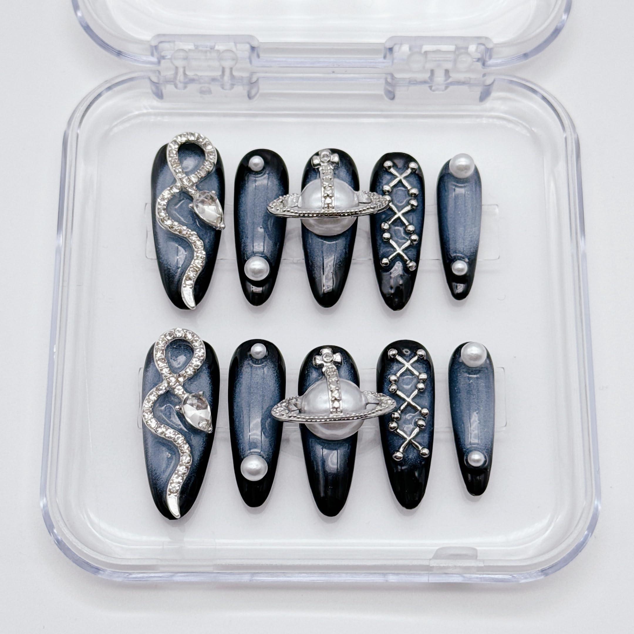 NLSJMP 10Pcs Size L 3D Handmade Long Stiletto Press-On Nails – Almond Ombre Kit