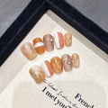 NLSJMP 3D Handmade Gel Nails Press-On Kit – Short Square, Autumn Caramel Blend, Reusable, 10 Nails Size S
