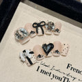NLSJMP 3D Handmade Gel Nails Press-On Kit | Short Square Matte White with Rhinestones & Black Bow