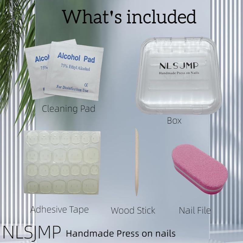 NLSJMP Butterfly Press-On Nails Kit – 10Pcs Size L, Short Square, Rhinestone Glitter