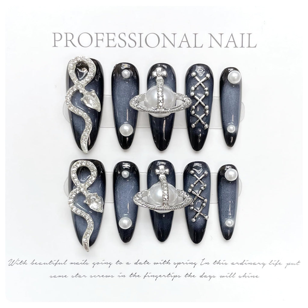 NLSJMP 10Pcs Size L 3D Handmade Long Stiletto Press-On Nails – Almond Ombre Kit
