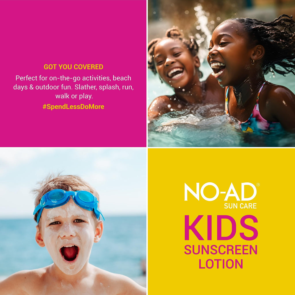 NO-AD Kids SPF 50 Sunscreen Lotion – Non-Greasy, Waterproof, Broad Spectrum (3 oz Pack of 3)