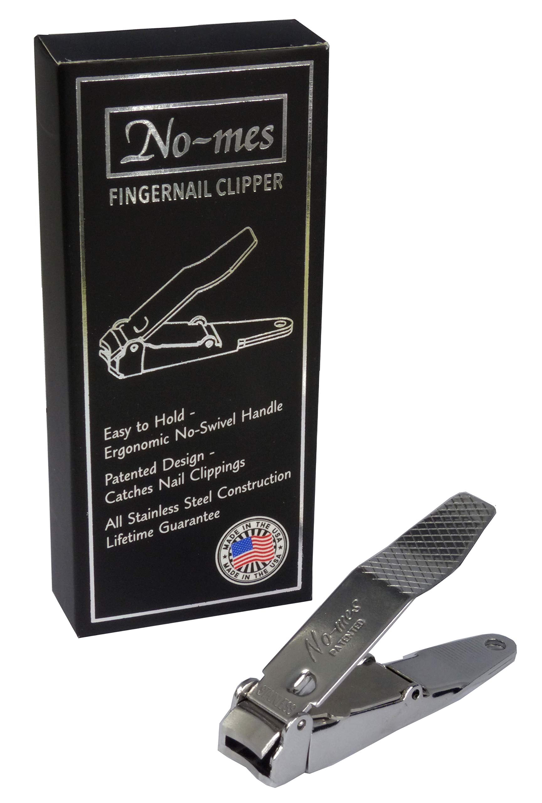 No-mes Fingernail Clipper – Catches Clippings, Built-in Nail File, Made in USA