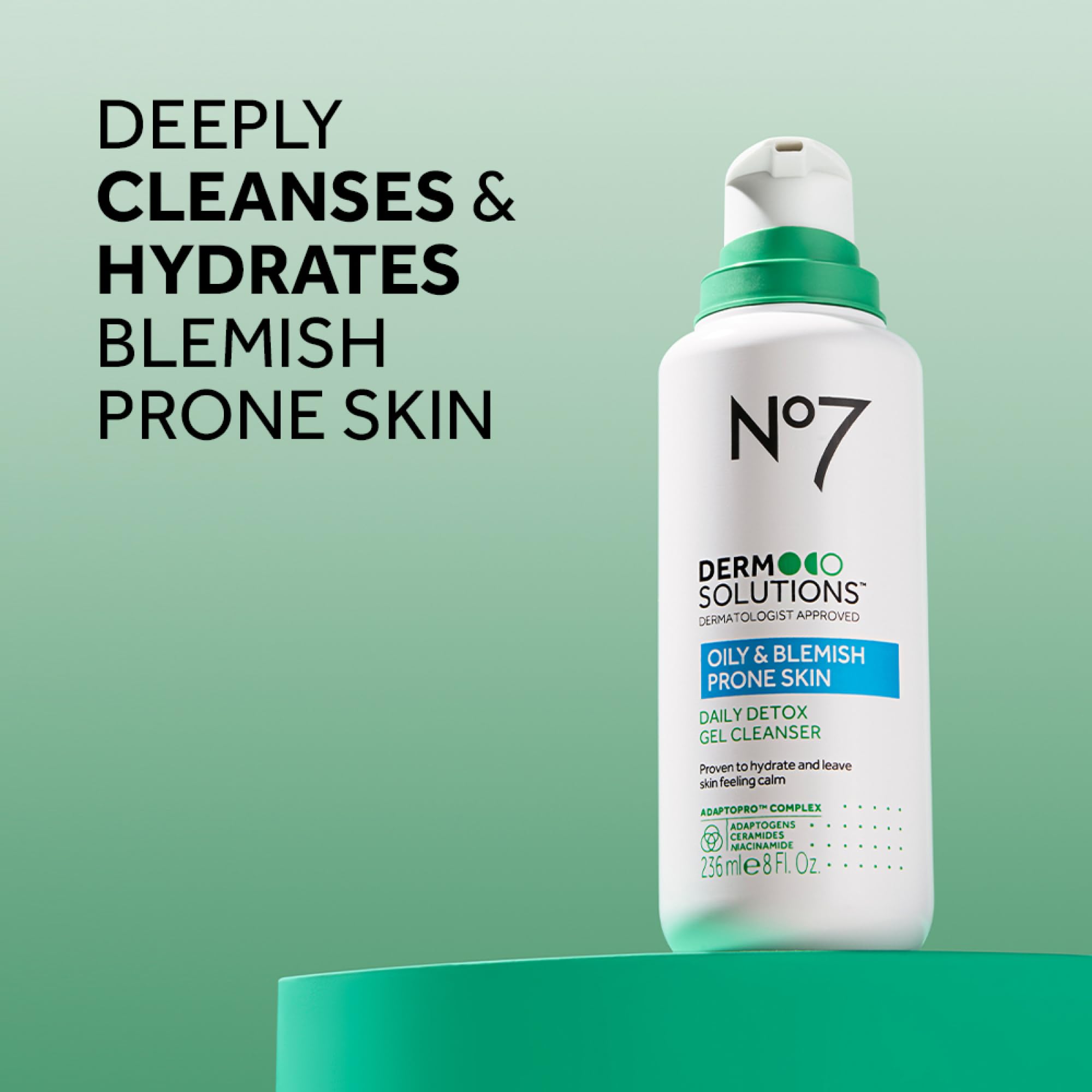 No7 Derm Solutions Daily Detox Foaming Wash | Ceramides, Niacinamide & Adaptogens for Oily, Blemish-Prone Skin