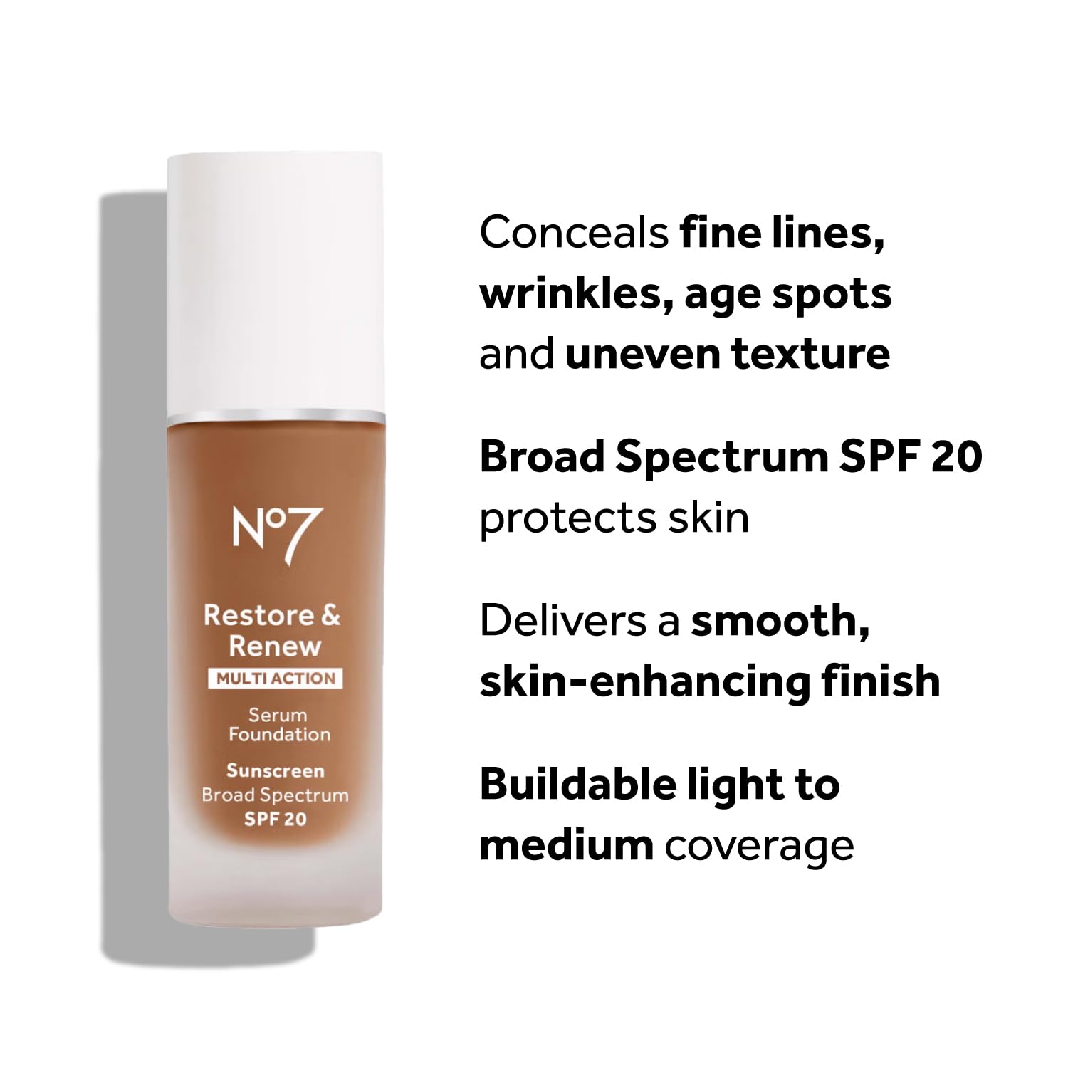 No7 Restore & Renew Multi Action Serum Foundation - Warm Beige | SPF 20, Medium Coverage