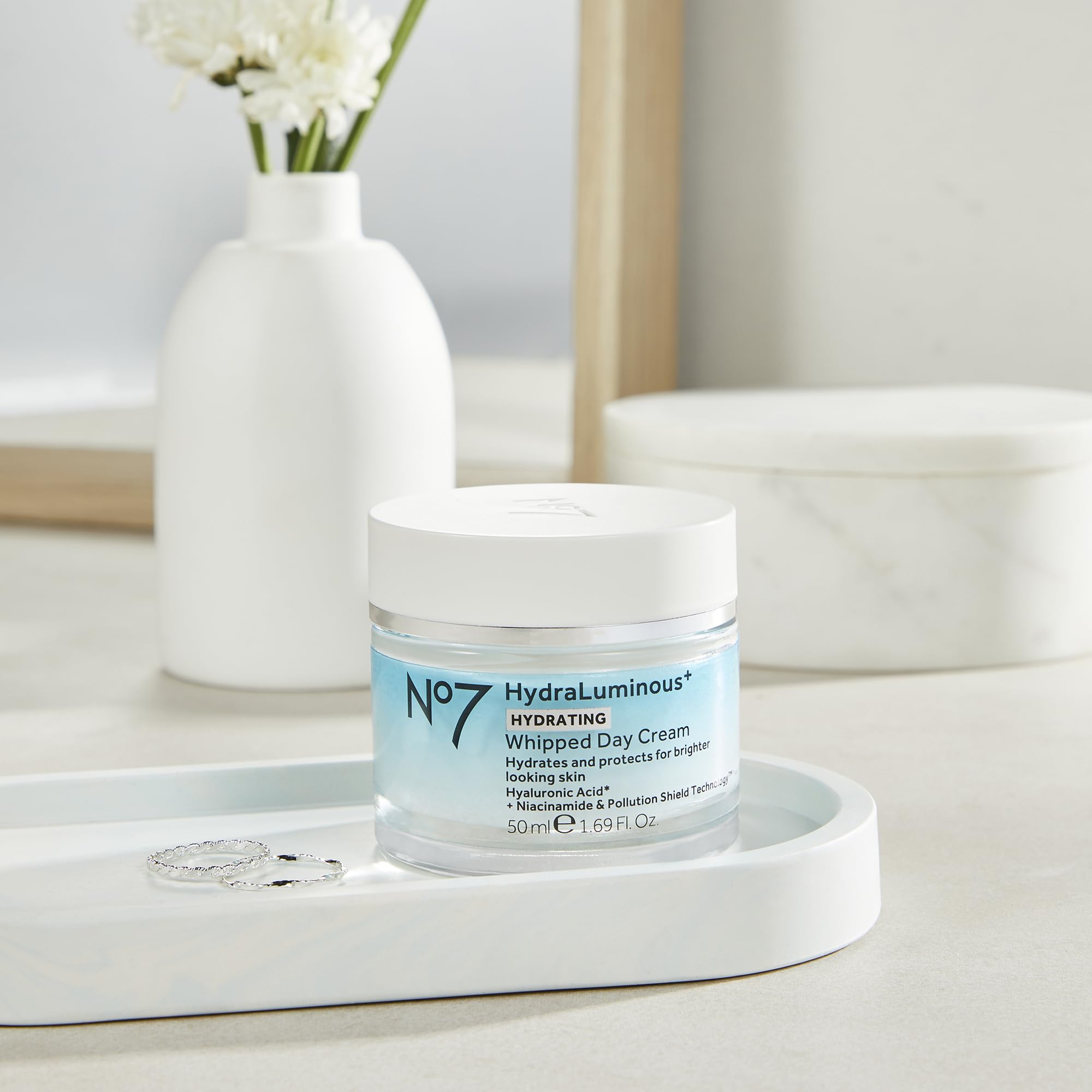 No7 HydraLuminous+ Whipped Day Cream – 72h Hydration with 2% Hyaluronic Acid & 5% Niacinamide (1.69 fl oz)