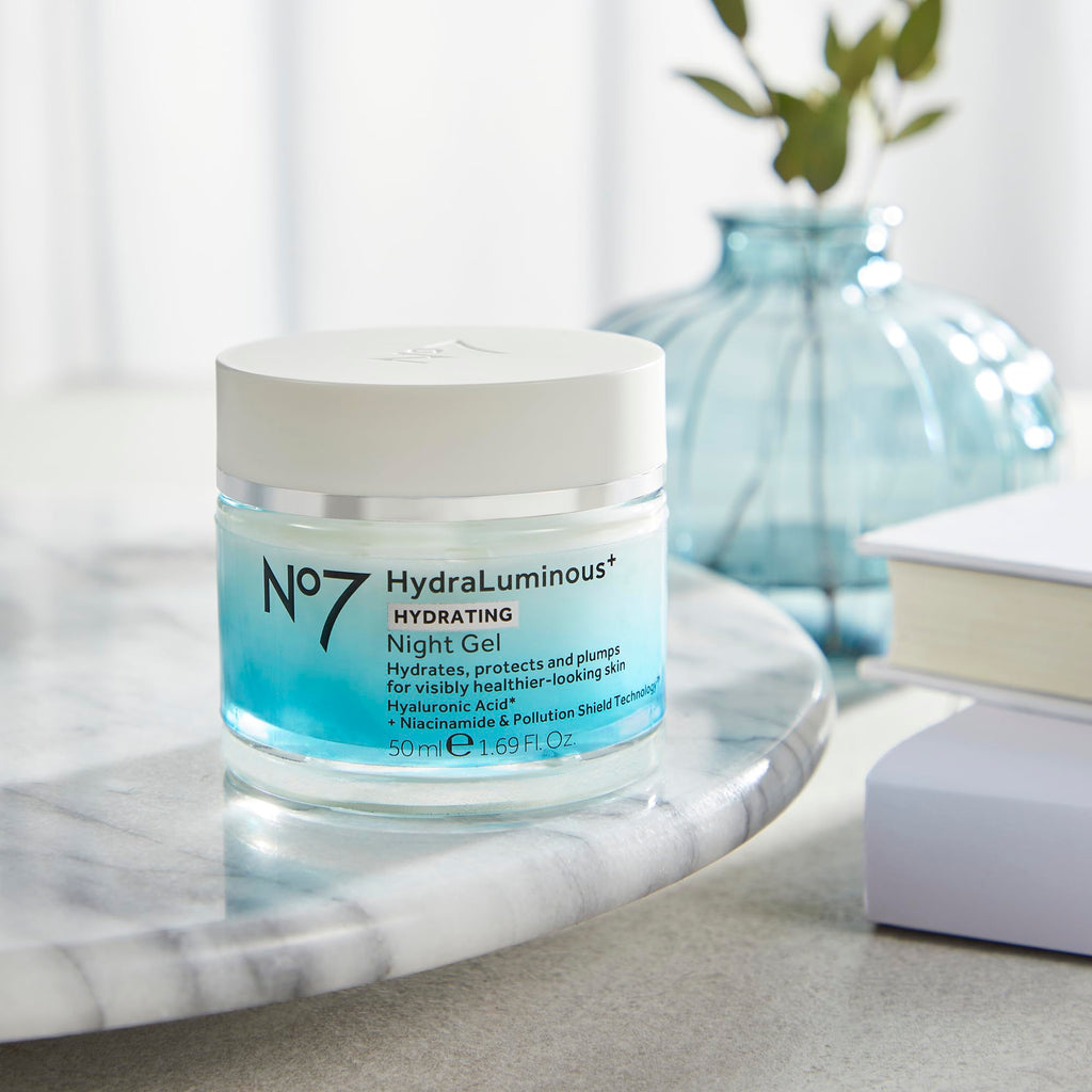 No7 HydraLuminous+ Night Gel Moisturizer – Hyaluronic Acid & Niacinamide, 1.69 fl oz