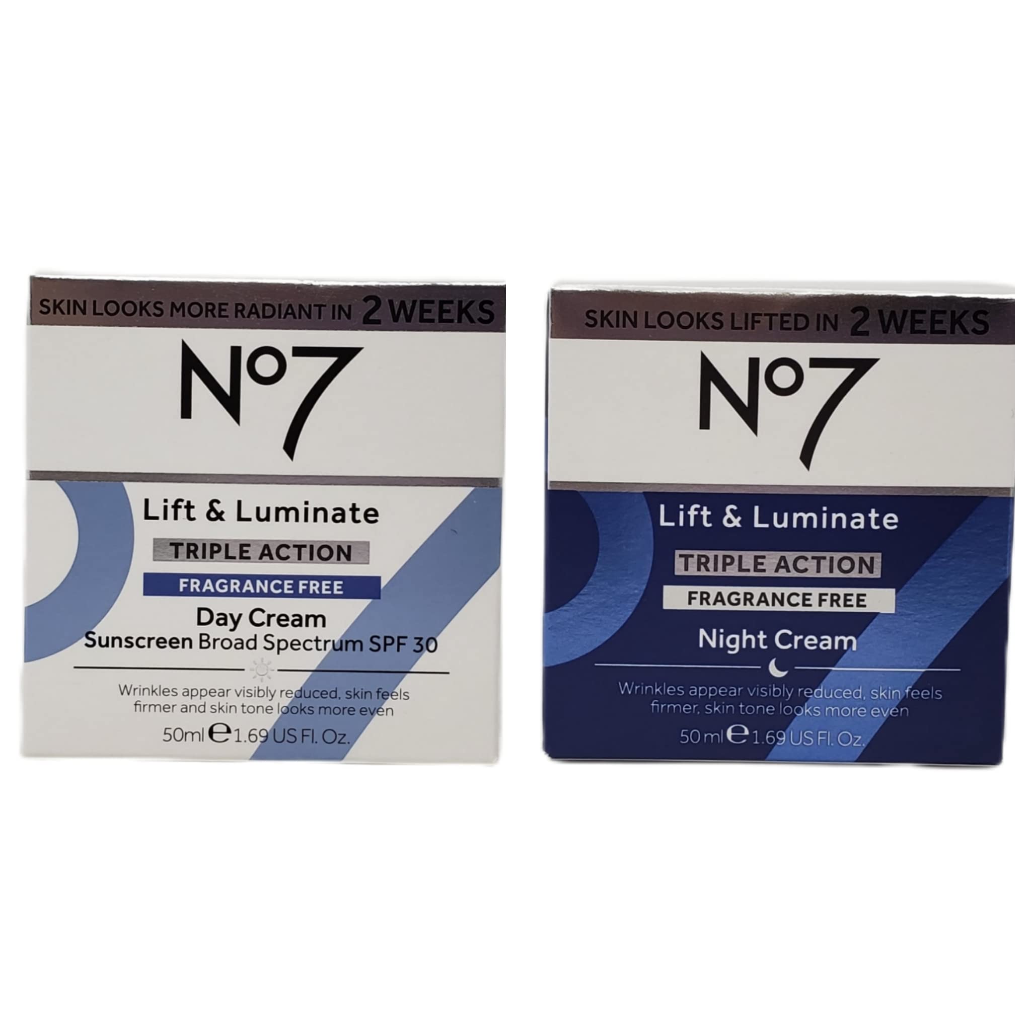 No.7 Lift & Luminate Day & Night Cream Bundle — Fragrance Free, SPF 30, 1.69 fl oz Each