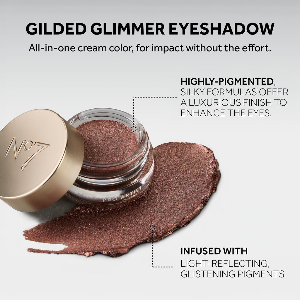 No7 Pro Artist Gilded Glimmer Cream Eyeshadow - Buildable Shimmer, One-Swipe Color, Velvet Smoke (3.4g)