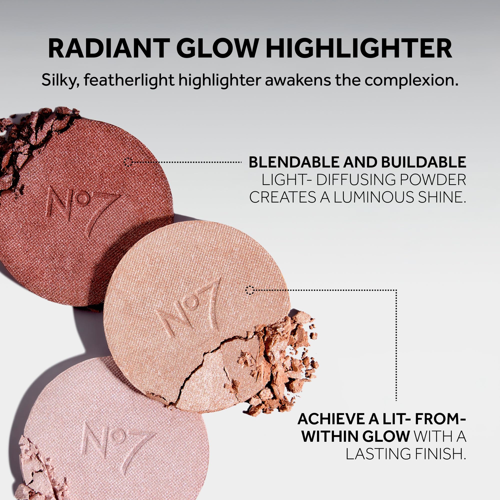 No7 Radiant Glow Powder Highlighter – Lightweight, Buildable Dewy Shine (3 Shades, Pink Silk) 5g