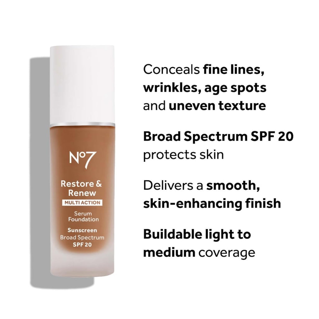 No7 Restore & Renew Serum Foundation - Cool Vanilla | SPF 20, Buildable Coverage