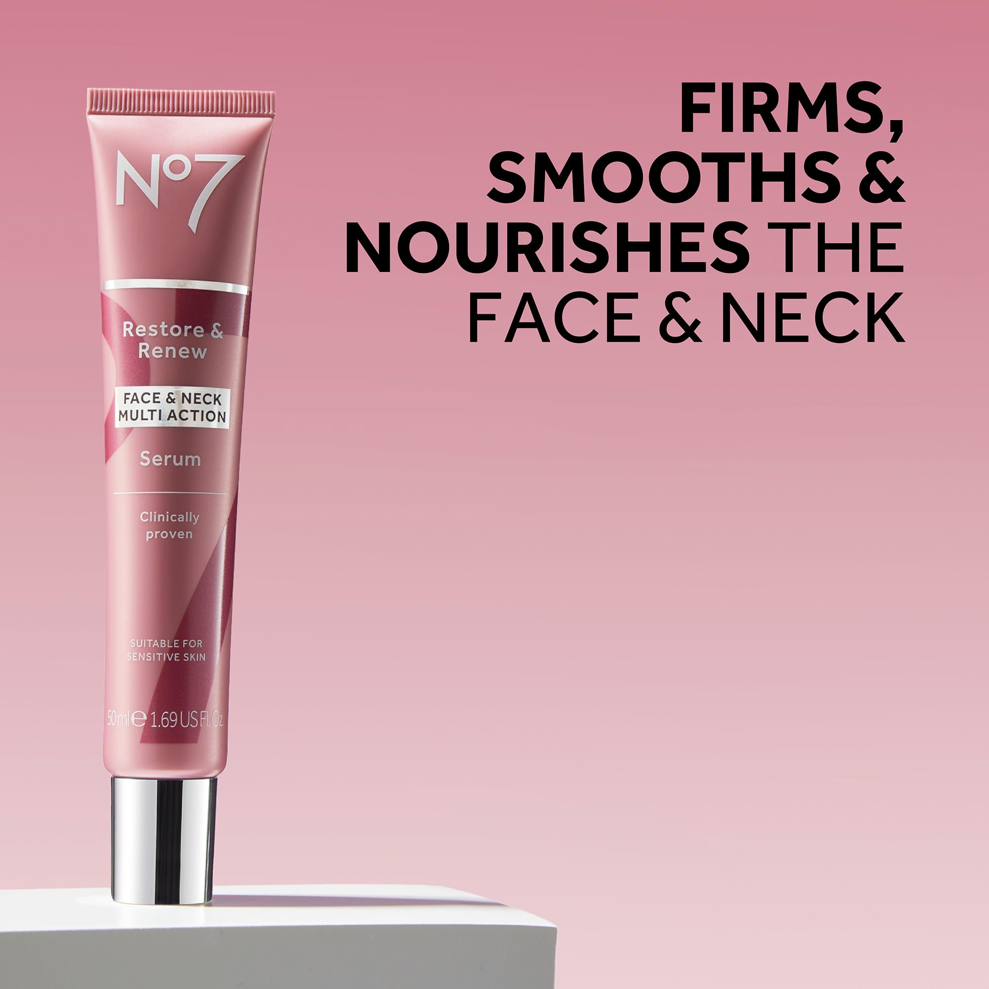 No7 Restore & Renew Multi-Action Serum – Firming Face & Neck, Hibiscus Peptides & Hyaluronic Acid