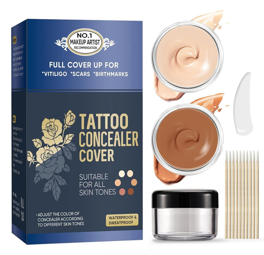 NOBA Tattoo Cover Up Makeup Waterproof – 2-Color Concealer for Tattoos, Scars & Blemishes