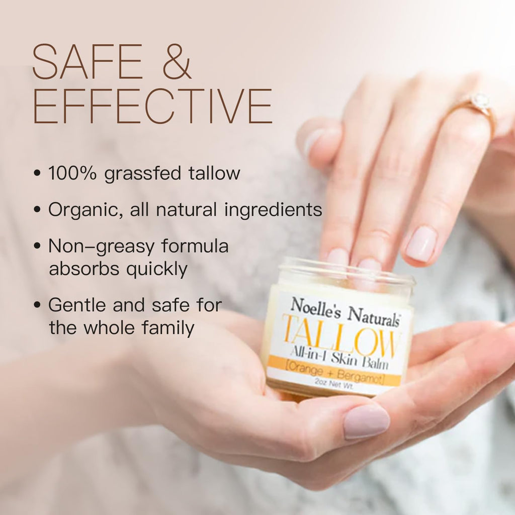 Noelle's Naturals Tallow Balm – 100% Organic Grass-Fed Tallow, Orange Bergamot, 2oz