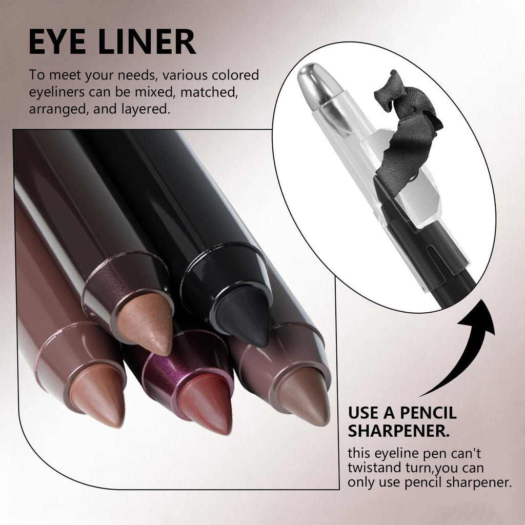 Noerrors Gel Eyeliner Pencil Set – 5 Colors, Waterproof, Long-Lasting, Built-in Sharpener