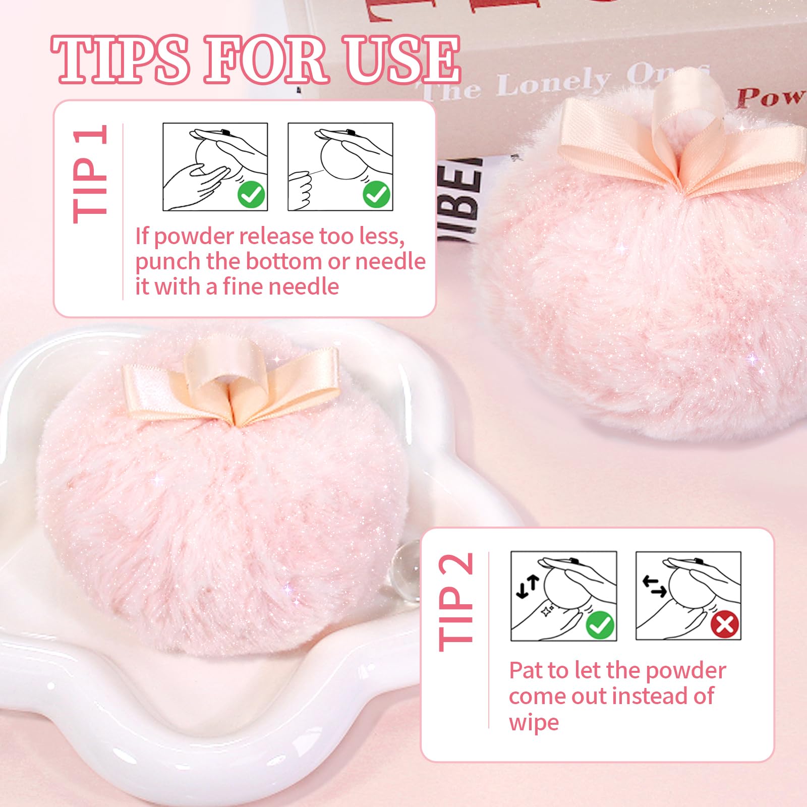 Noerrors Body Glitter Powder Puff – Peach Ball Highlighter for Face & Body