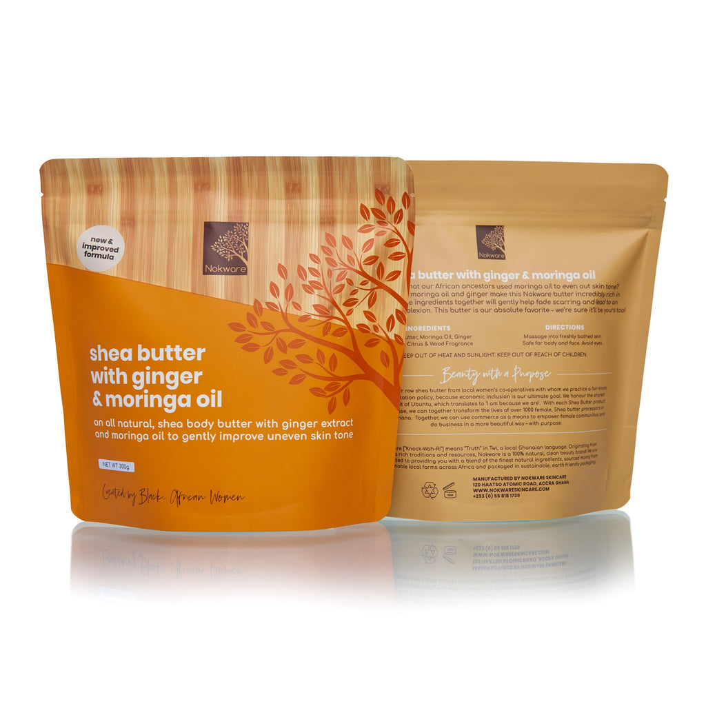 Nokware Skincare Raw Shea Butter with Moringa Oil & Ginger – Citrus & Wood Scent, 350g
