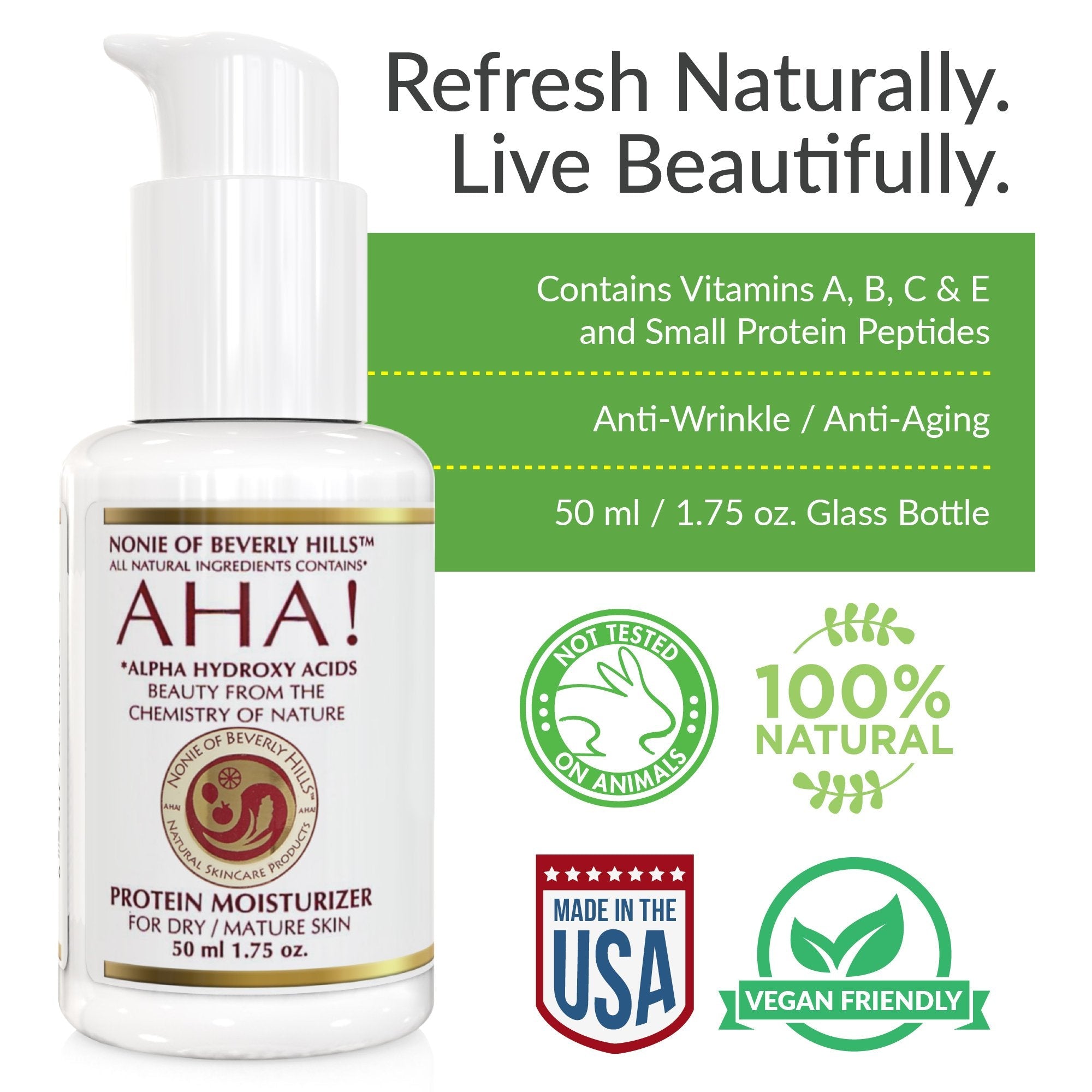 Nonie AHA Protein Moisturizer for Dry Skin – Vegan, USA Made, 5% AHAs