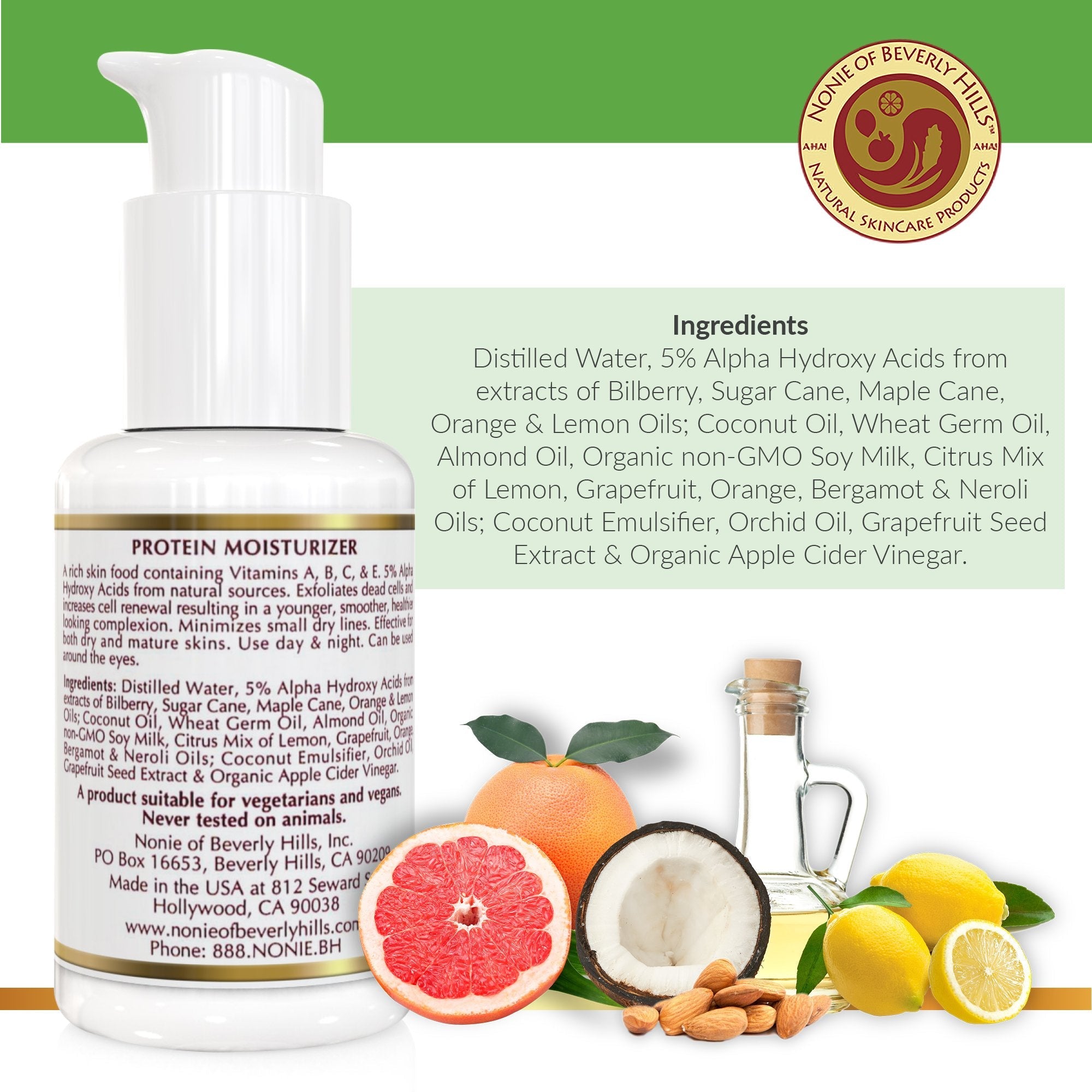 Nonie AHA Protein Moisturizer for Dry Skin – Vegan, USA Made, 5% AHAs