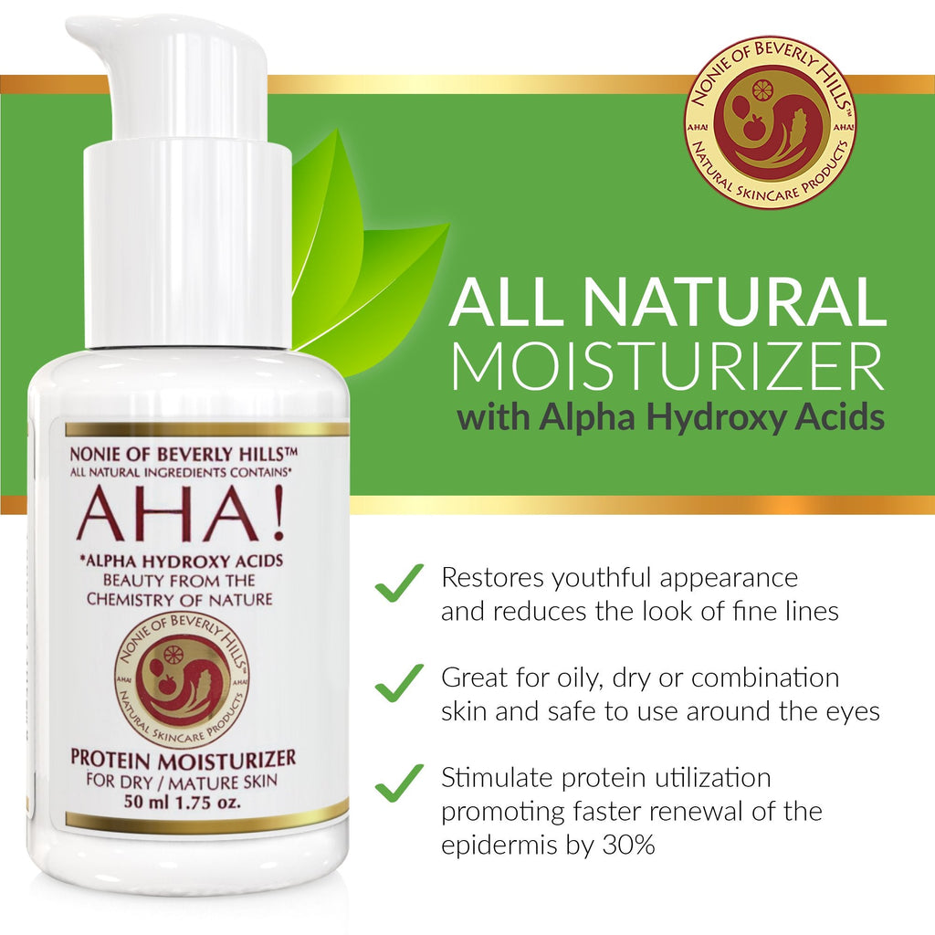Nonie AHA Protein Moisturizer for Dry Skin – Vegan, USA Made, 5% AHAs