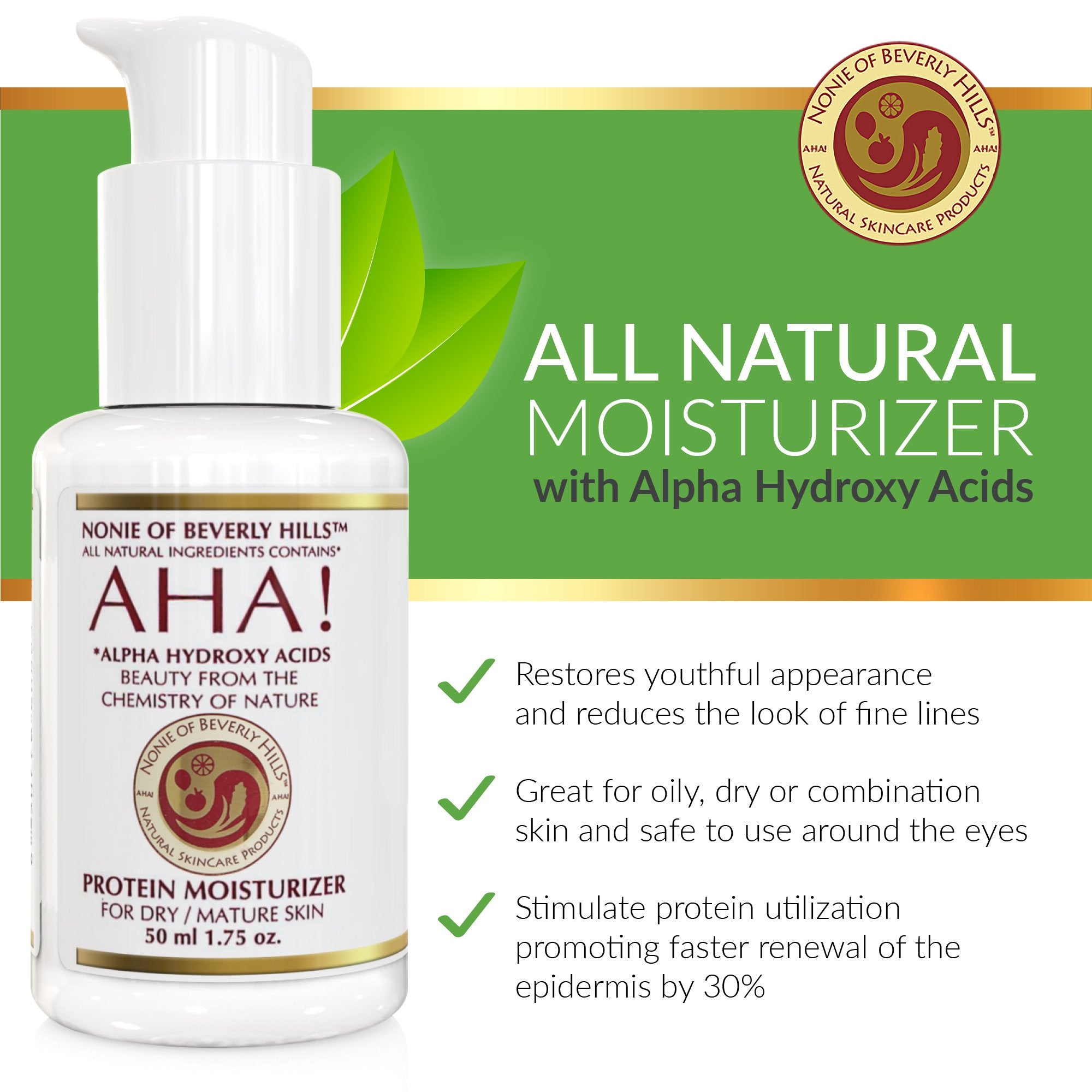 Nonie AHA Protein Moisturizer for Dry Skin – Vegan, USA Made, 5% AHAs