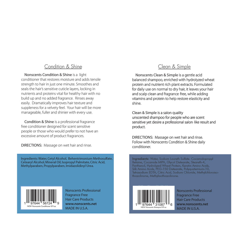 Nonscents Fragrance-Free Shampoo & Conditioner Set | Hydrating, Unscented, Made in USA