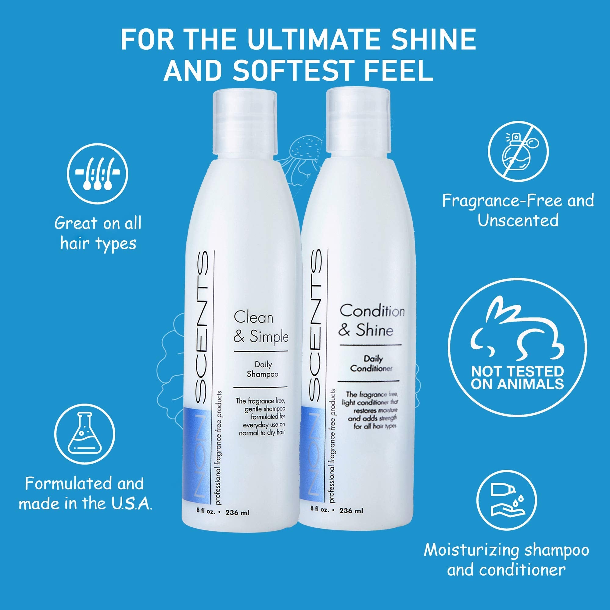 Nonscents Fragrance-Free Shampoo & Conditioner Set | Hydrating, Unscented, Made in USA
