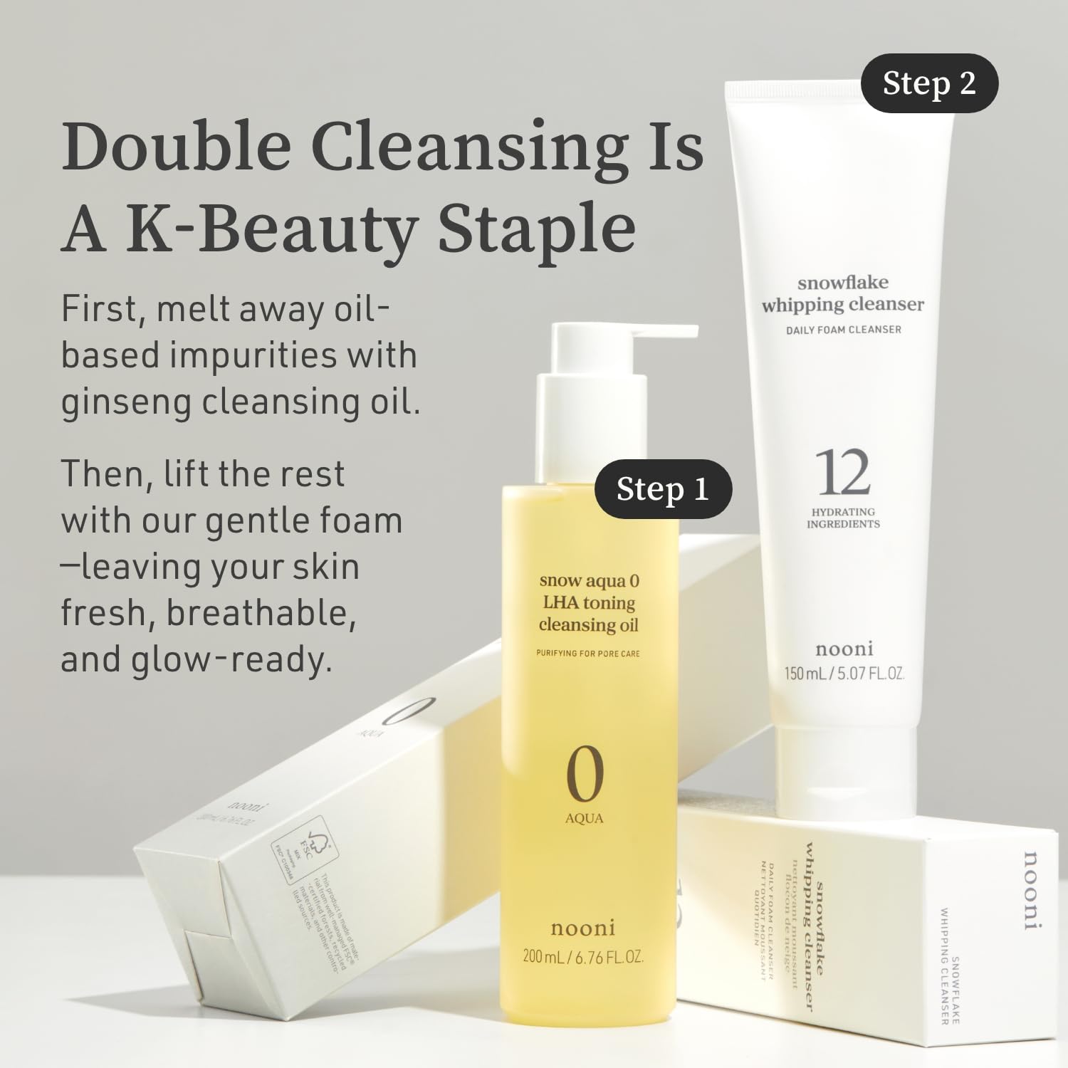 NOONI Snow Aqua 0 LHA Toning Cleansing Oil 2pc Bundle – Gentle Makeup Remover & Pore Care