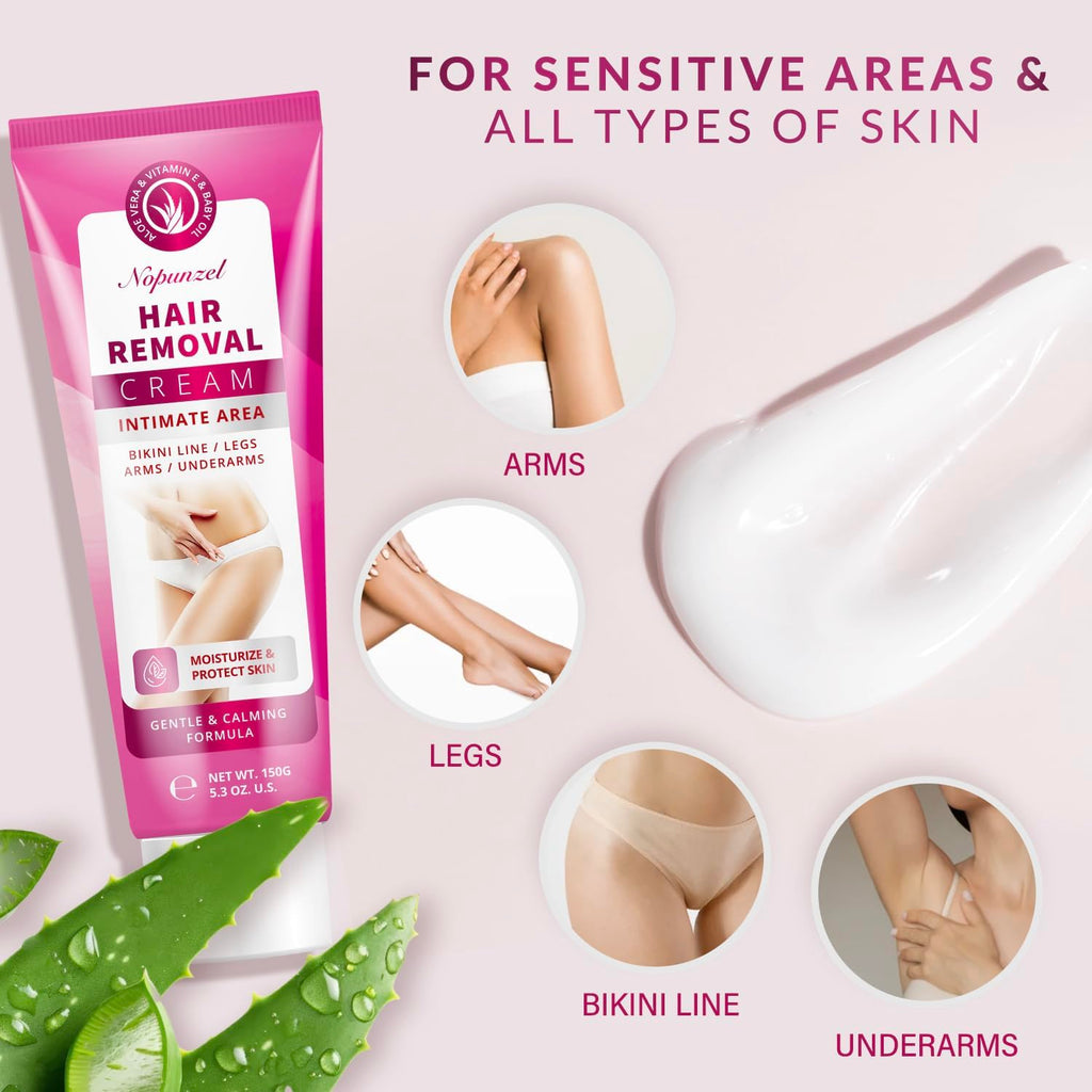 NOPUNZEL Hair Removal Cream for Women – Fast, Painless Bikini & Body Removal (5.3 oz)