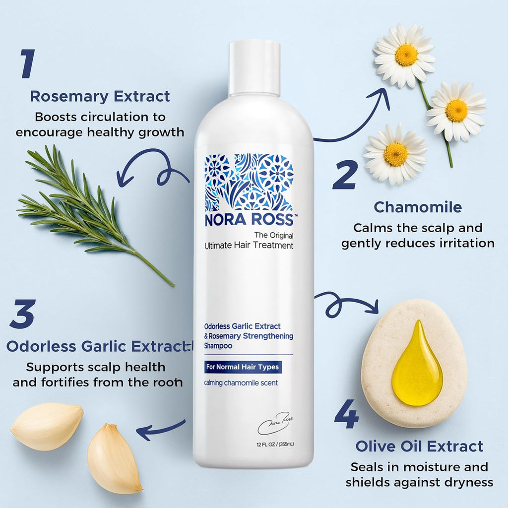 Nora Ross Garlic Extract & Rosemary Strengthening Shampoo & Conditioner – 12 oz Each