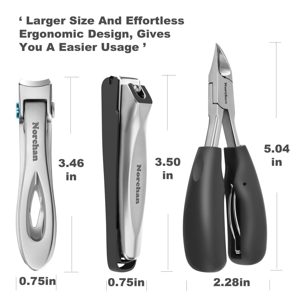 Norchan Large Nail Clippers Set – 5-Piece Heavy-Duty Toenail & Fingernail Clippers with File