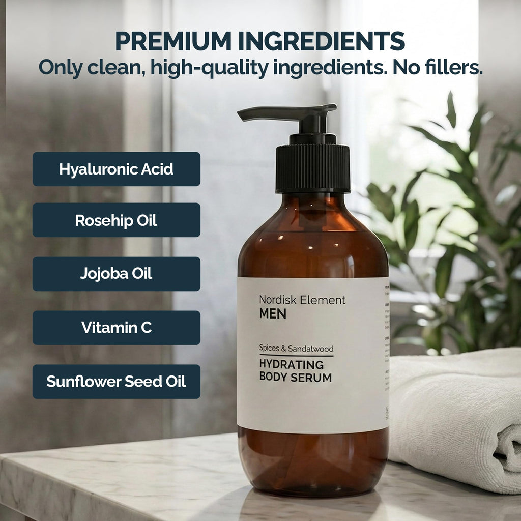 Nordisk Element Body Serum for Men — Lightweight Hydration with Hyaluronic Acid & Nordic Botanicals