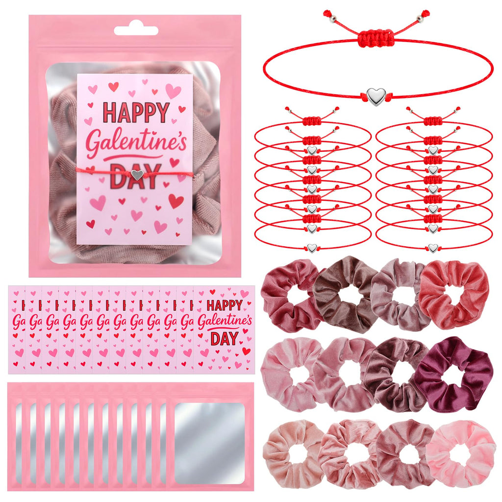 Norme 12-Piece Galentine's Gift Set — Velvet Scrunchies, Adjustable Heart Bracelets, Cards & Bags