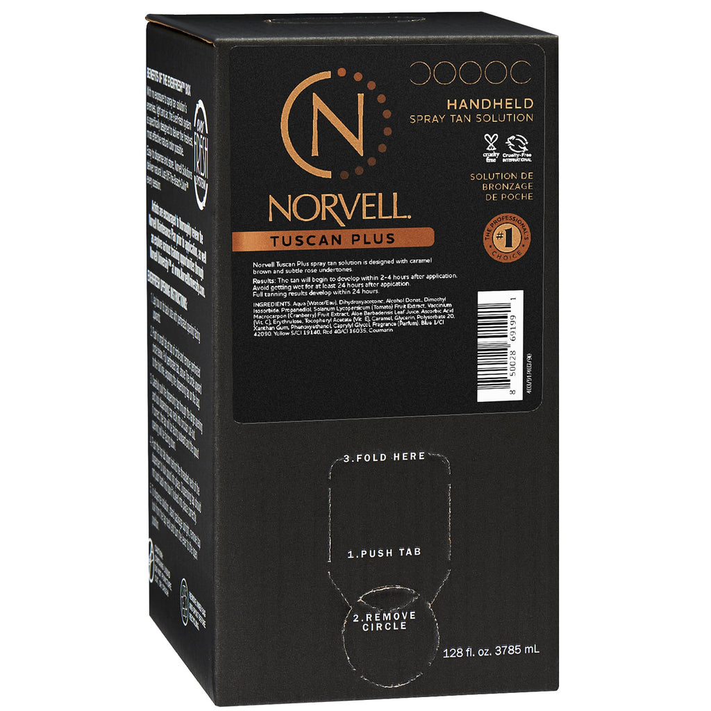 Norvell Tuscan Plus Spray Tan Solution 128 fl oz | Professional Sunless Tanning with Caramel Brown & Rose – Instant Color, Long-Lasting, Streak-Free