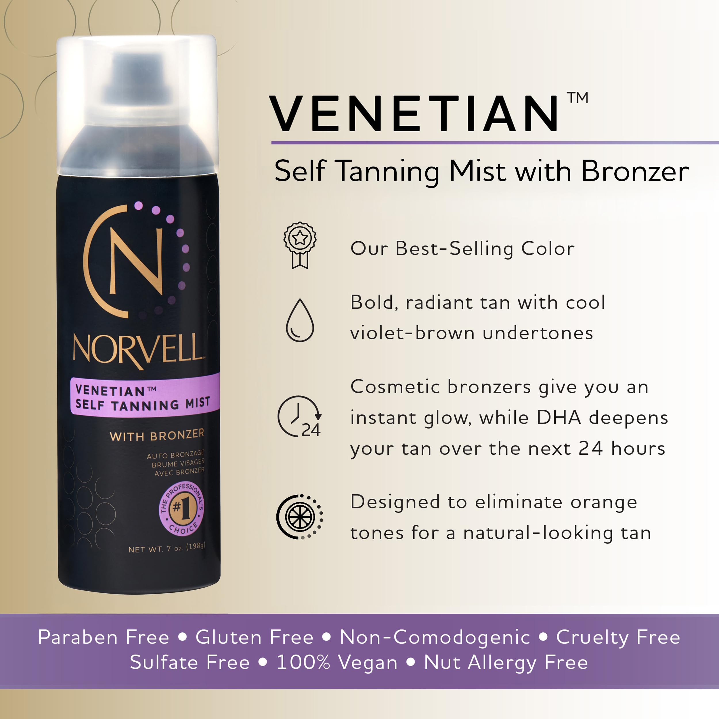 Norvell Venetian Sunless Self Tanner Mist 7 oz – Instant Bronzer & Streak-Free Glow