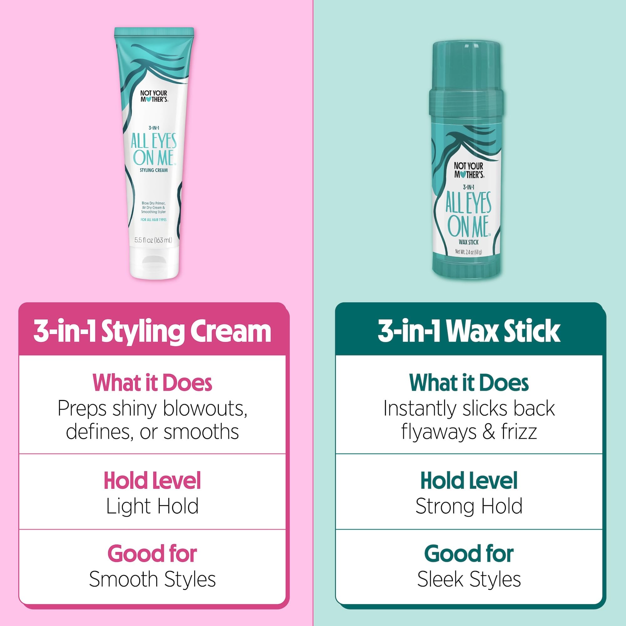 Not Your Mother's All Eyes On Me: 10-in-1 Hair Perfector & 3-in-1 Wax Stick & Styling Cream (3-Pack) for All Hair Types