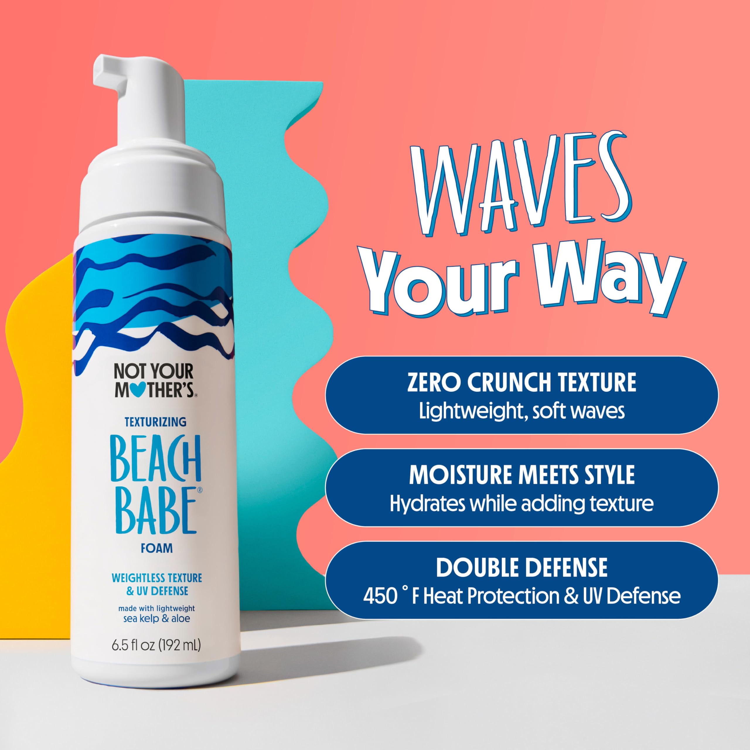 Not Your Mother's Beach Babe Texturizing Foam (2-Pack) – 6.5 oz Each – Crunch-Free Texture, UV Defense